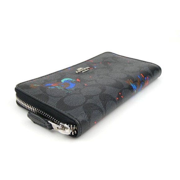 Coach Signature Black Smoke Bird Print Zip Around Accordion Wallet F23400 - Picture 6 of 13